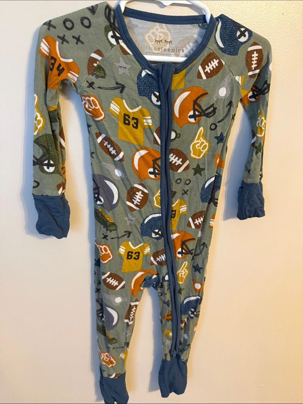 Little Sleepies Bamboo Zippy Size 6-12 Months Football Touchdown Theme